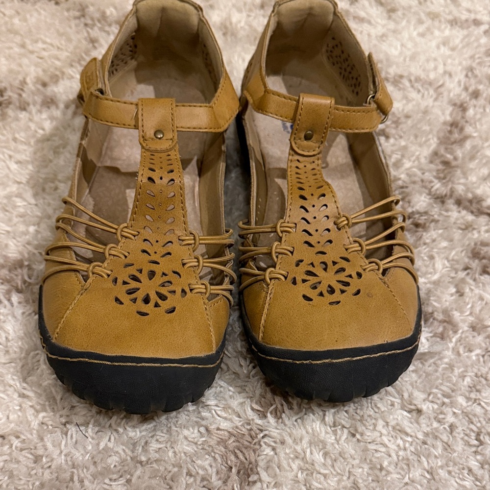 Jambu Women's Mustard Flats with Black Soles